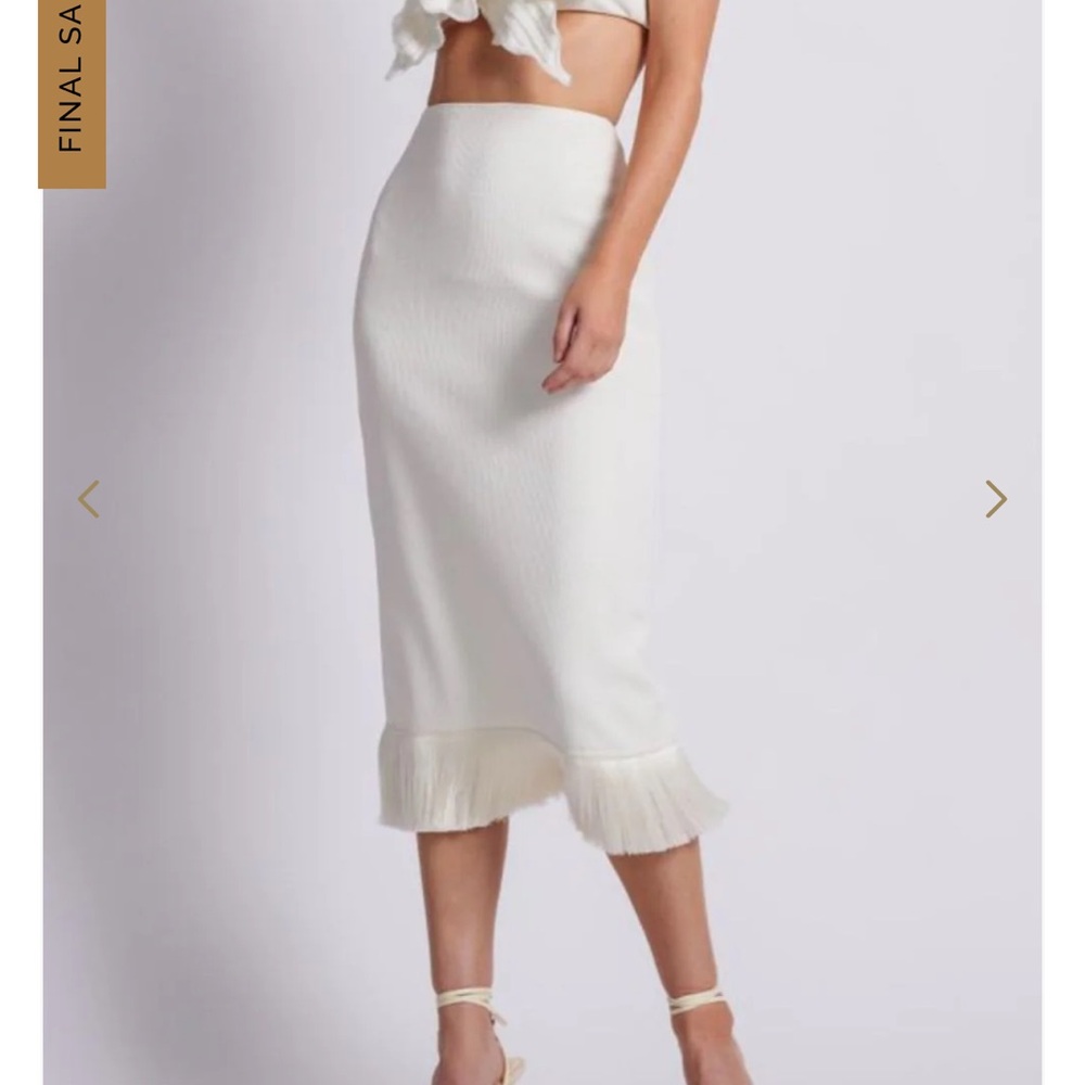 PatBO Cream Fringe Midi Pencil Skirt